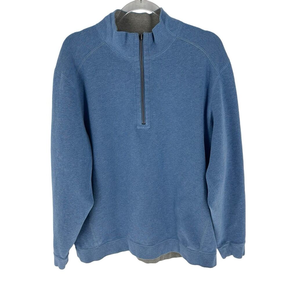 Tommy Bahama Sweater Mens XL Blue Gray Flip Side Reversible Pullover 1/4 Zip